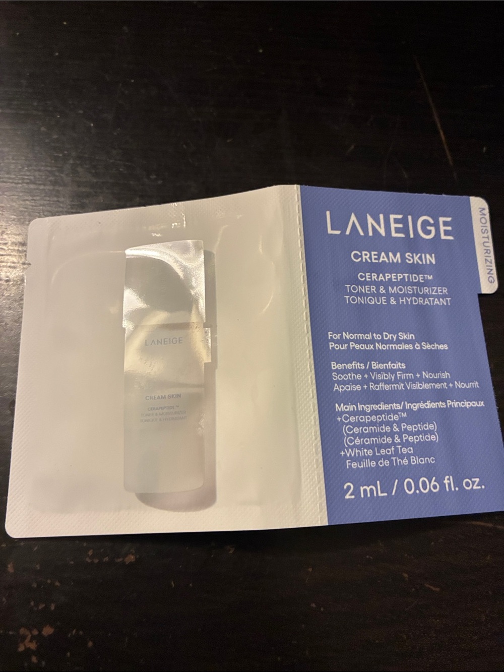 LANEIGE Cream Skin Moisturizing Toner & Moisturizer - White and Blue Sachet